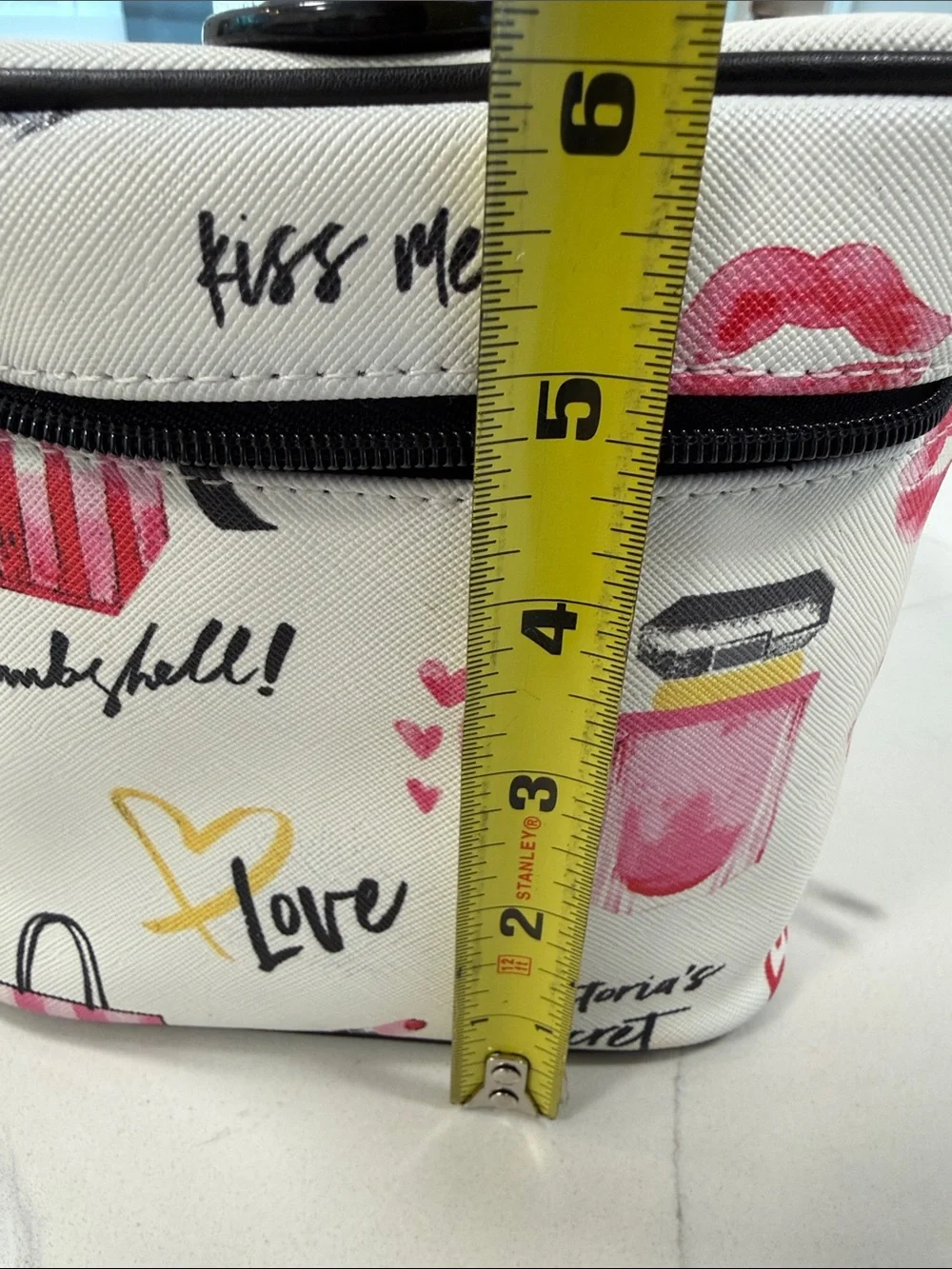 Victoria's Secret White Cosmetic Case with Pink & Black Motif